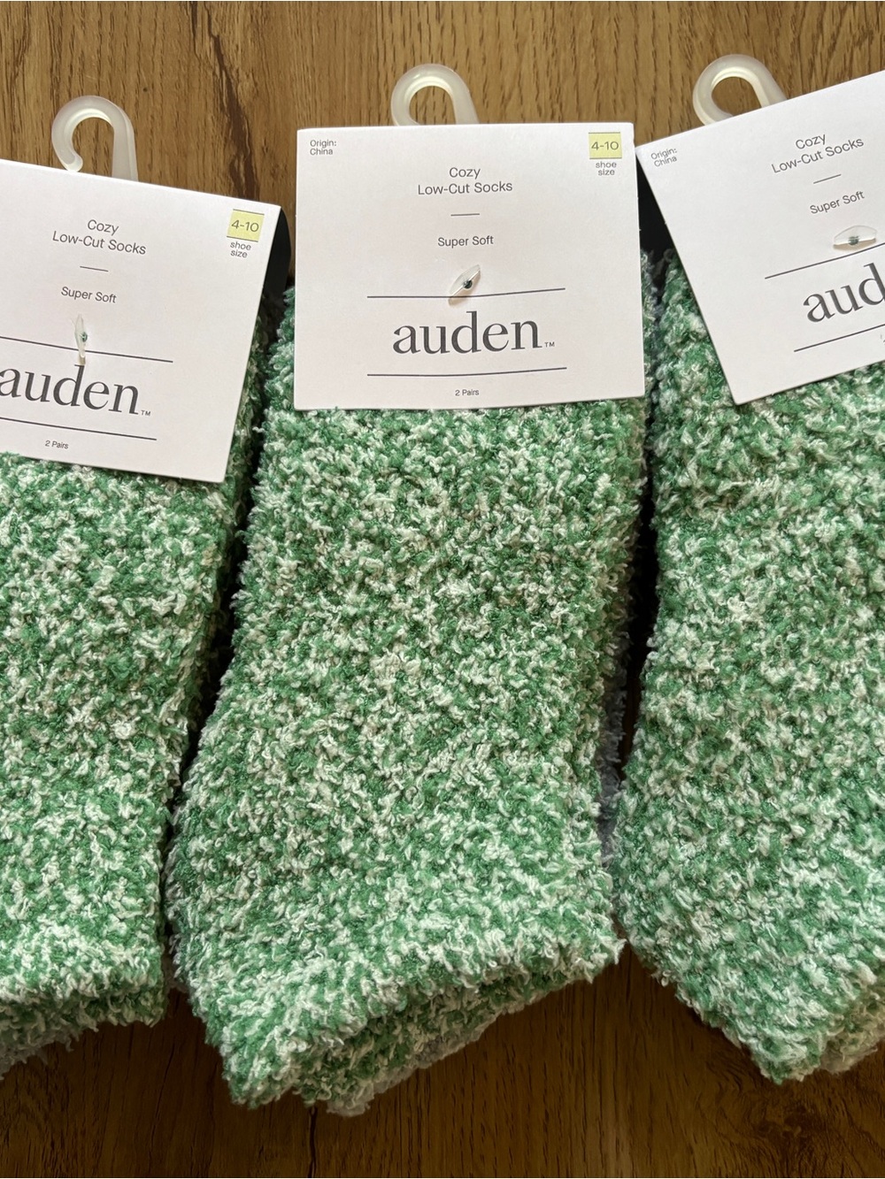 3 sets of 2 Auden Low Cut Socks -Women - Green & Grey- Soft Cozy Fuzzy